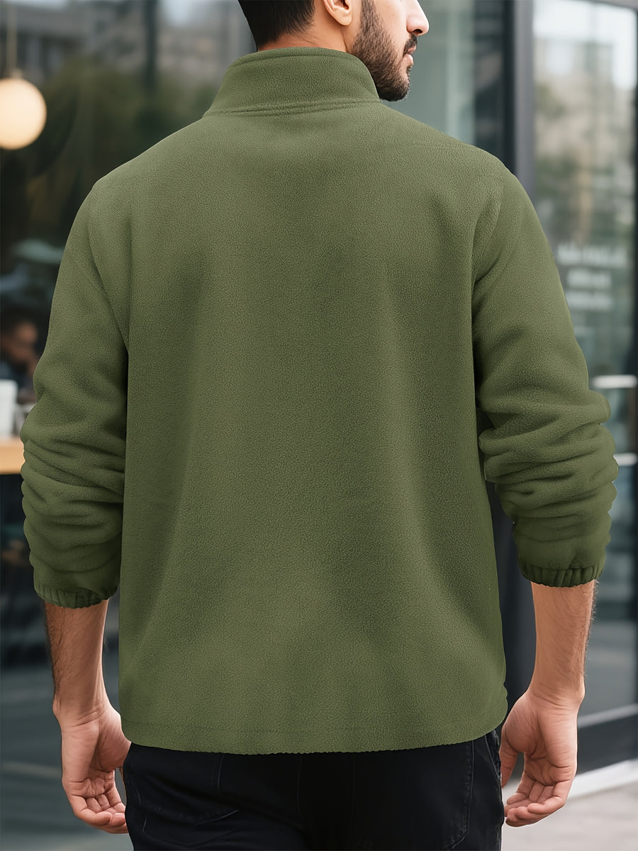 Men's Knitted Zip-Up Cardigan, Autumn/Winter Men's Jacket, Small Stand-Up Collar Design, Can Be Worn Alone or as a Layering Piece, Two-in-One Design with Pockets, Simple and Versatile, Men's Warm Sweater Cardigan - Olive