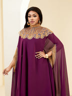 Elegant Women's Evening Gown - Stand Collar Hand-beaded Lace Formal Party Dress, All-Season Wear, High-Quality Fabric, Slim-Fit Cut, Two-Piece Set - Deep Red