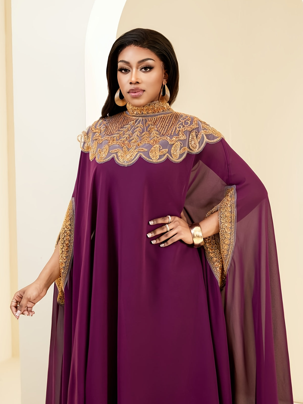 Elegant Women's Evening Gown - Stand Collar Hand-beaded Lace Formal Party Dress, All-Season Wear, High-Quality Fabric, Slim-Fit Cut, Two-Piece Set - Deep Red