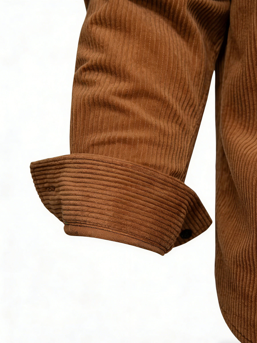 Men'S Fashion Versatile Casual Long-Sleeve Shirt, Multiple Colors Available, Pocket Design Corduroy Top Shirt Jacket - Coffee Color