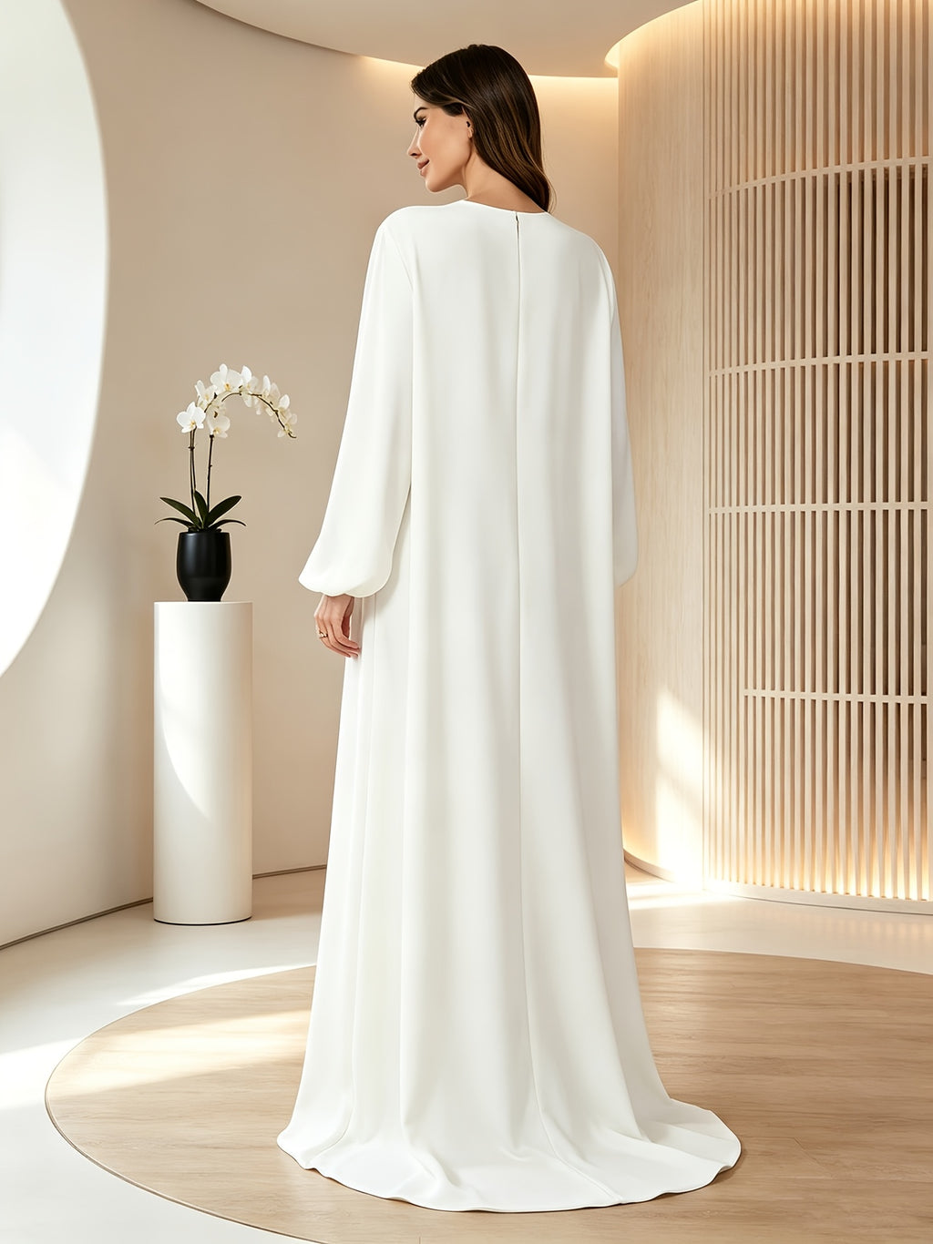 1pc Elegant Holiday Style Loose Wrinkled Versatile Solid Color Suitable for Daily Wear Comfortable Casual Loose Comfortable Women'S Abaya Dress. Abayas for Women Dubai Long Dresses for Women Abaya Damen Ladies Abaya Robe Long Sleeve Women - White