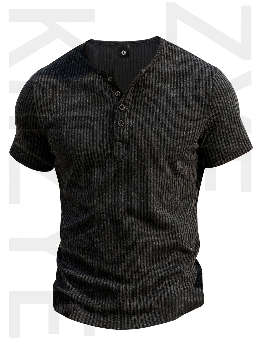 Pearson OBM Men's High-Quality Clothing - Men's Heavy-Duty Henley Shirt - Single-Button Collar & Chest Placket, Casual Button-Front Blouse, Thick, Soft, and Comfortable Fabric, Machine Washable Solid Color Sweater - Versatile for Smart-Casual - Black