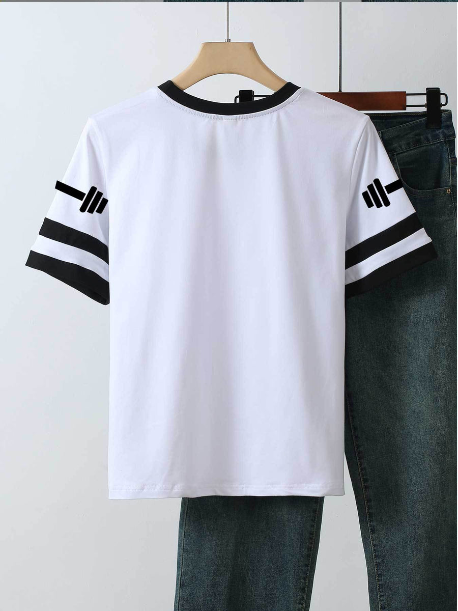 20pcs Women's Colorblock T-Shirt Single Piece, Hand-Drawn Line Art Couple Holding Hands with Heart Print, Colorblock Summer Sleeve Crew Neck Short Sleeve T-Shirt - Breathable Crew Neck Casual Sport Top, Loose Fit Spring Festival Trendy Apparel - Black+Light White