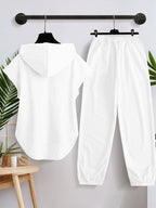 Women'S Casual Comfortable Sleeveless Hoodie And Long Pants Set X5038 - White