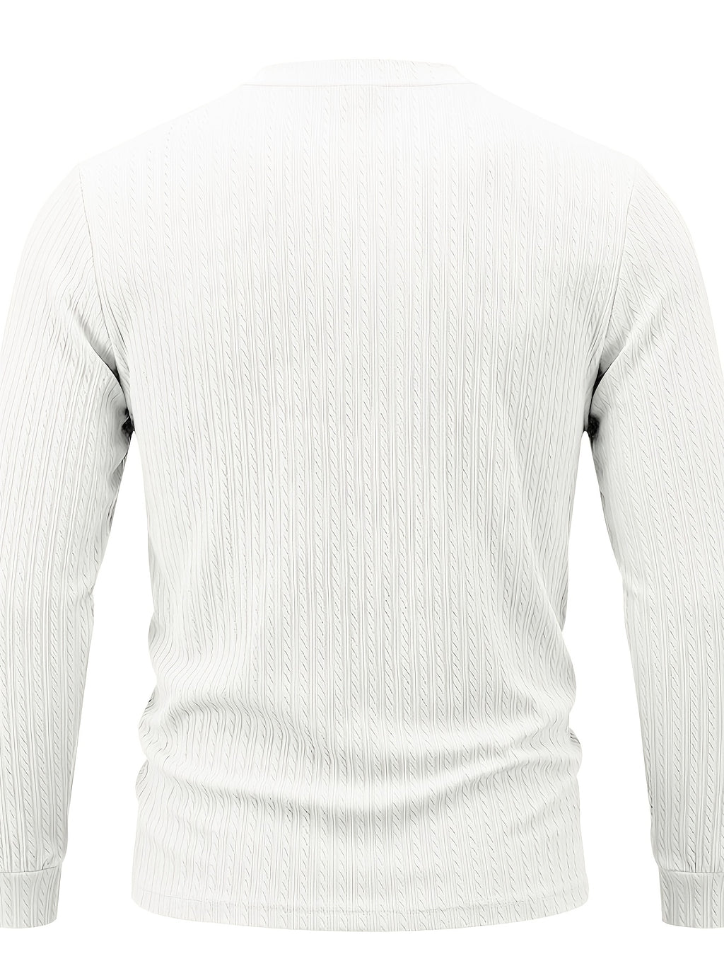1pc Men'S Jacquard Long Sleeve Henley Shirt Solid Striped Textured Fabric with Stretch Street Style Casual Top for Autumn Winter Fashion White Matchable Pullover Base Layer - White