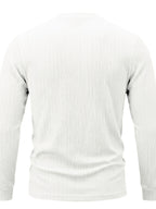 1pc Men'S Jacquard Long Sleeve Henley Shirt Solid Striped Textured Fabric with Stretch Street Style Casual Top for Autumn Winter Fashion White Matchable Pullover Base Layer - White