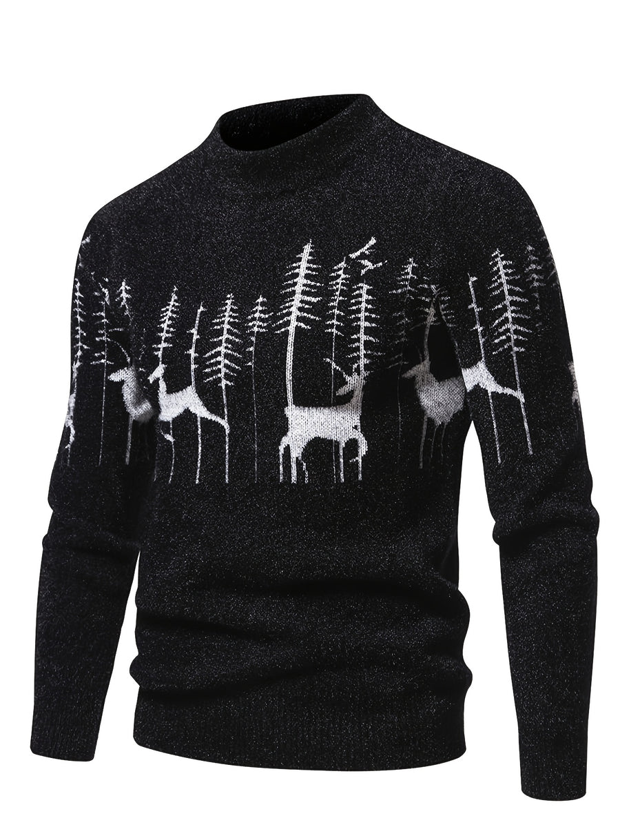 SENMEIGUO New Autumn And Winter Men'S Knitted Warm Sweater with Fashionable Patterns, Casual And Versatile, Semi High Neck And Versatile, Lazy Style Top - Black