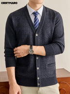 Men's Knit Cardigan, Warm Casual Layering Top for Fall and Winter - Black Gray