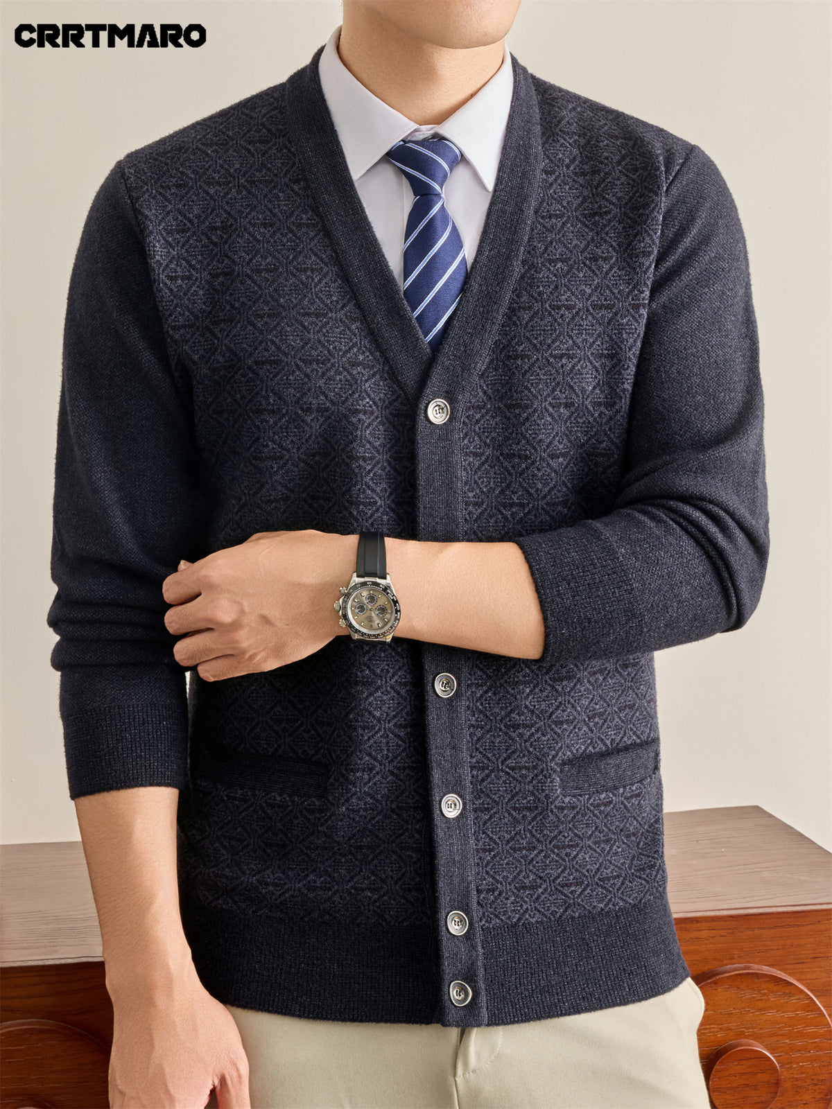 Men's Knit Cardigan, Warm Casual Layering Top for Fall and Winter - Black Gray