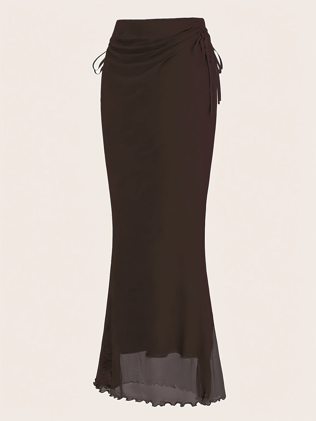 Women's Drawstring Mesh Midi Skirt - Coffee Brown