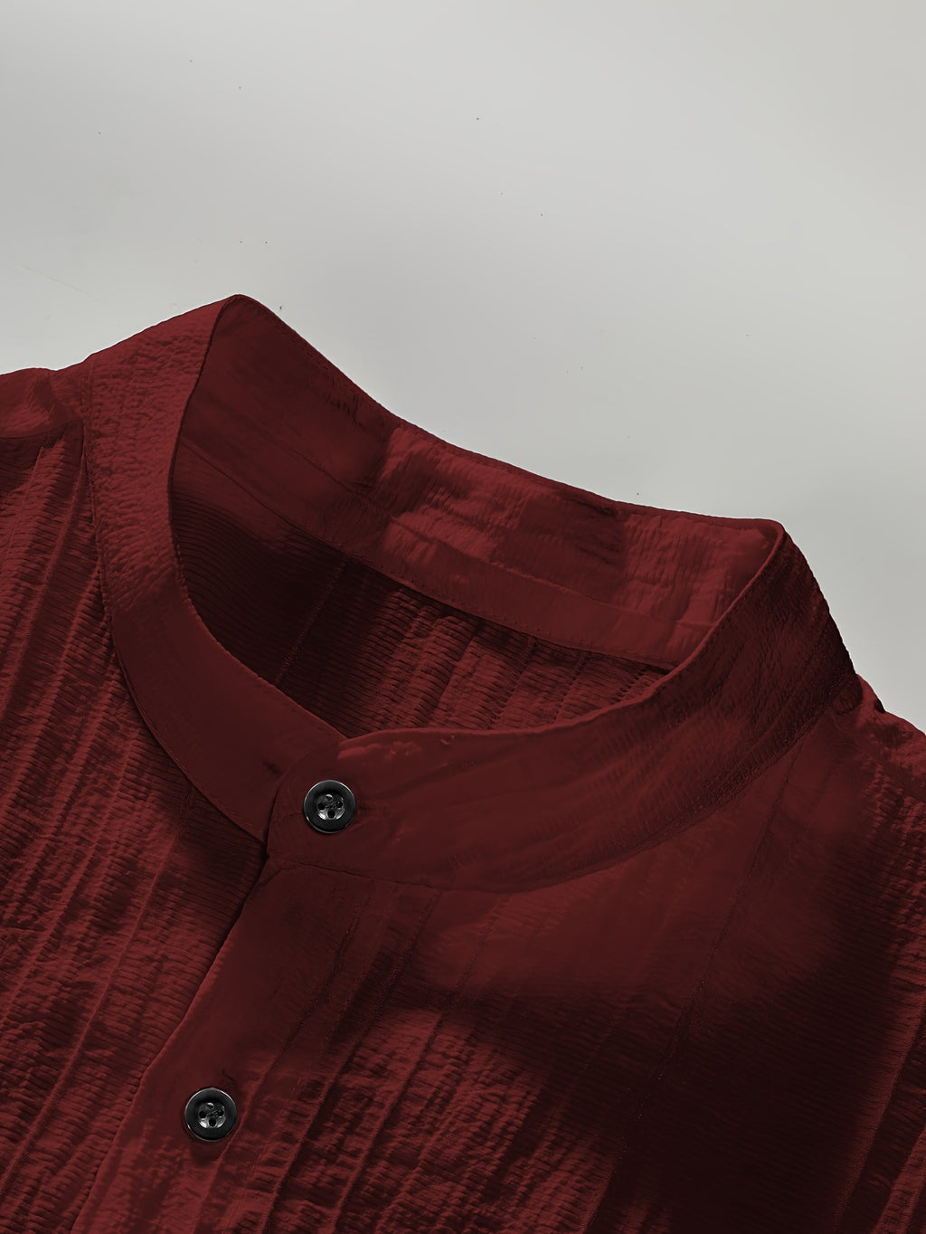 [Pearson OBM] Men'S Summer Print Short Sleeve Casual Stand-Up Collar Shirt, Button-Up Top Fashion Versatile Blouse, Lightweight Breathable Fabric for Beach Vacation Pool Party - Red