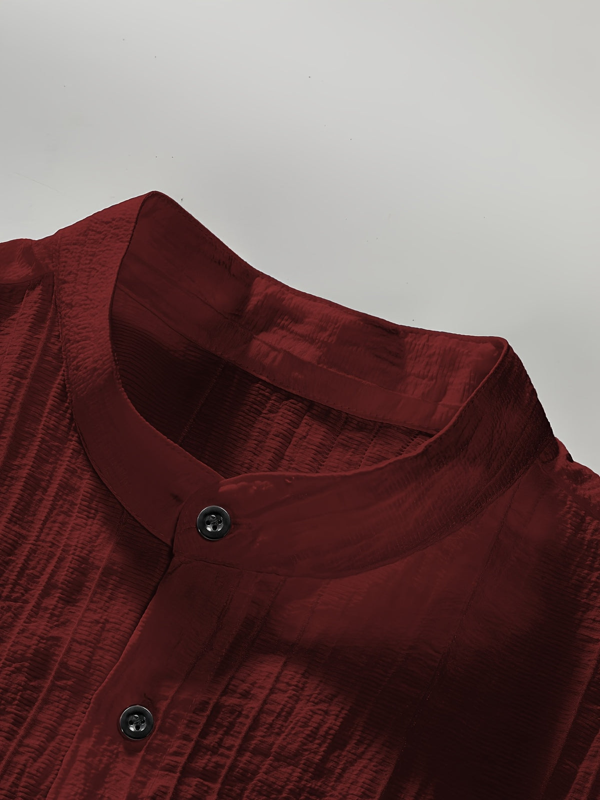 [Pearson OBM] Men'S Summer Print Short Sleeve Casual Stand-Up Collar Shirt, Button-Up Top Fashion Versatile Blouse, Lightweight Breathable Fabric for Beach Vacation Pool Party - Red