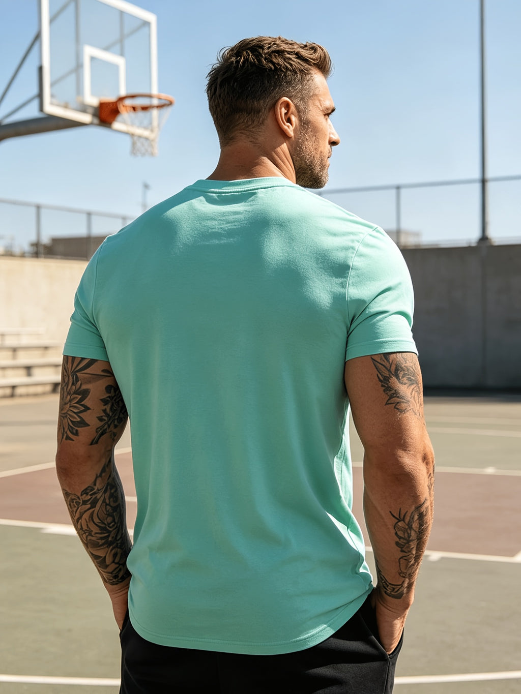 100% Cotton 2pcs Men's Basic V-Neck Pure Cotton Solid Color Short Sleeve T-Shirt, Soft and Skin-Friendly, Versatile Top for Fitness, Casual, and Daily Wear - Light gray + turquoise