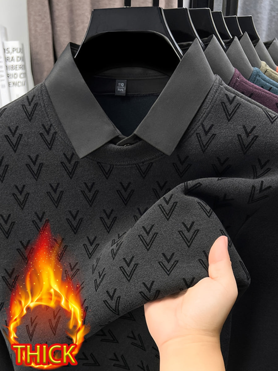 Thickened Men'S Shirt Collar Fake Two-Piece Sweater, Shirt Collar Fake Two-Piece Pullover, Long Sleeve, Ribbed Cuffs And Hem, Fall/Winter Outerwear And Inner Wear - SINBOS, Knit - Black Gray