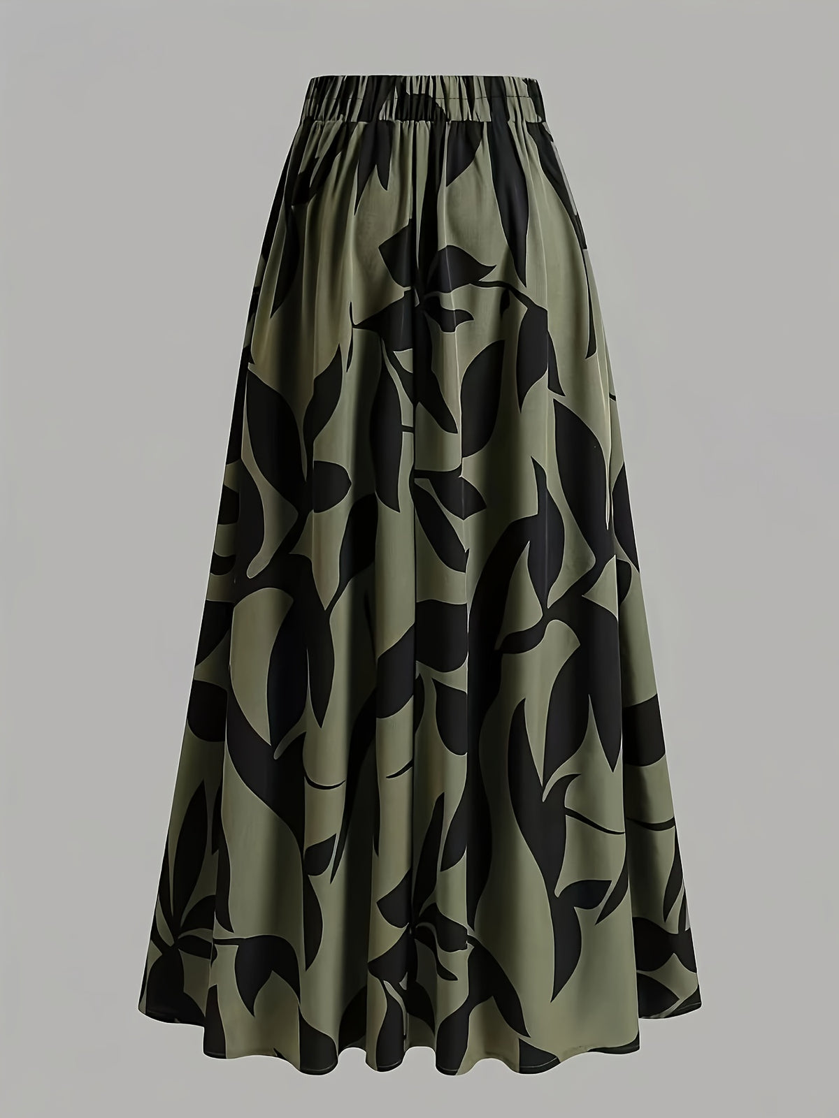 Women's Casual Loose Fit Unique Ink Print High-Waisted Slim Dress in Army Green - Army Green
