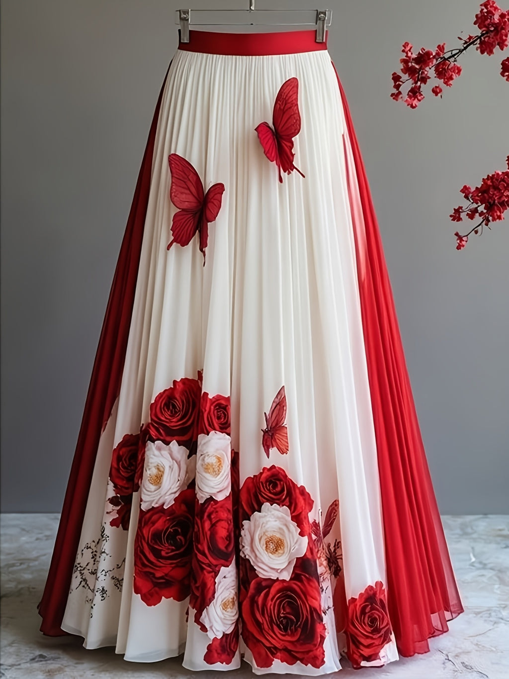 Women'S Elegant Printed Mid-Length A-Line Skirt with Ruffled Tulle, Casual Wear for Outings And Travel, Suitable for Formal And Semi-Formal Evening Events, Weddings, Parties, All-Season Wear - Mixed colors