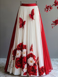 Women'S Elegant Printed Mid-Length A-Line Skirt with Ruffled Tulle, Casual Wear for Outings And Travel, Suitable for Formal And Semi-Formal Evening Events, Weddings, Parties, All-Season Wear - Mixed colors