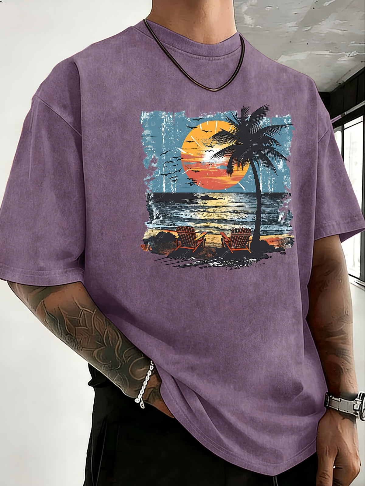 Summer New Unisex Pure T-Shirt, Skin-Friendly Comfortable Breathable Non-Sweaty, Creative Double-Sided Placement Print, Outdoor Travel Fitness Sports Versatile Short Sleeve Top - Purple