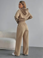 Autumn and Winter Latest Style Women's Hoodie Set, Fashionable and Casual Y Long-sleeve Set - Khaki
