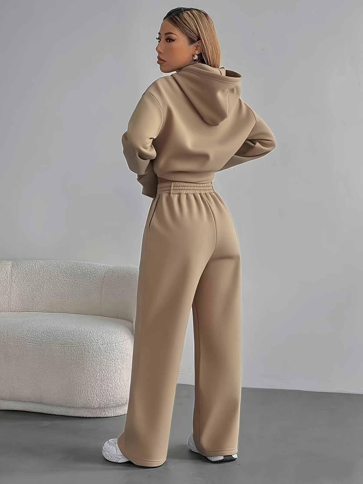 Autumn and Winter Latest Style Women's Hoodie Set, Fashionable and Casual Y Long-sleeve Set - Khaki
