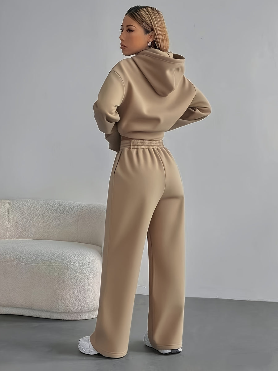 Autumn and Winter Latest Style Women's Hoodie Set, Fashionable and Casual Y Long-sleeve Set - Khaki