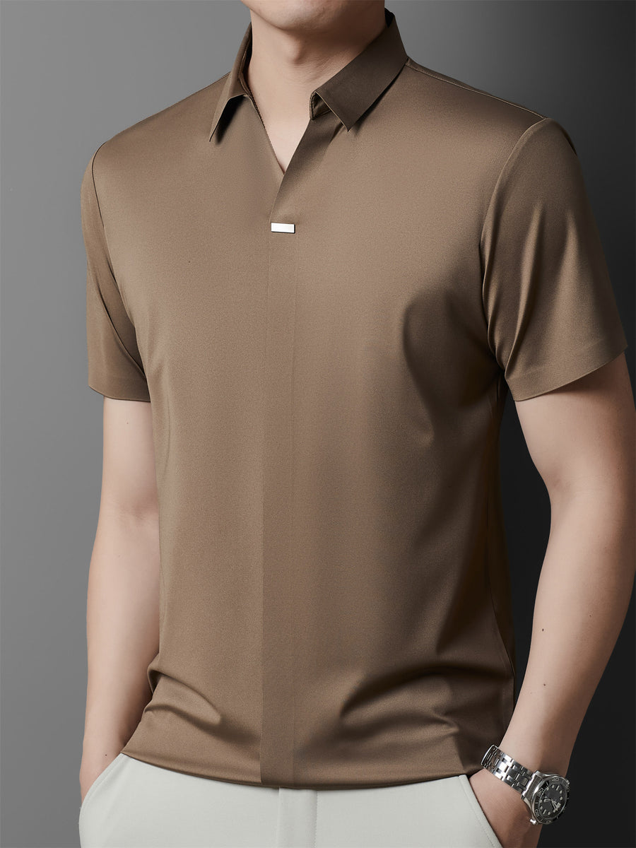 Summer New Men'S Short Sleeve Polo Shirt with Stand-Up Collar, Easy Business Casual High-End Breathable Half Sleeve T-Shirt Men'S Wear Cloud Ding Crown - Khaki