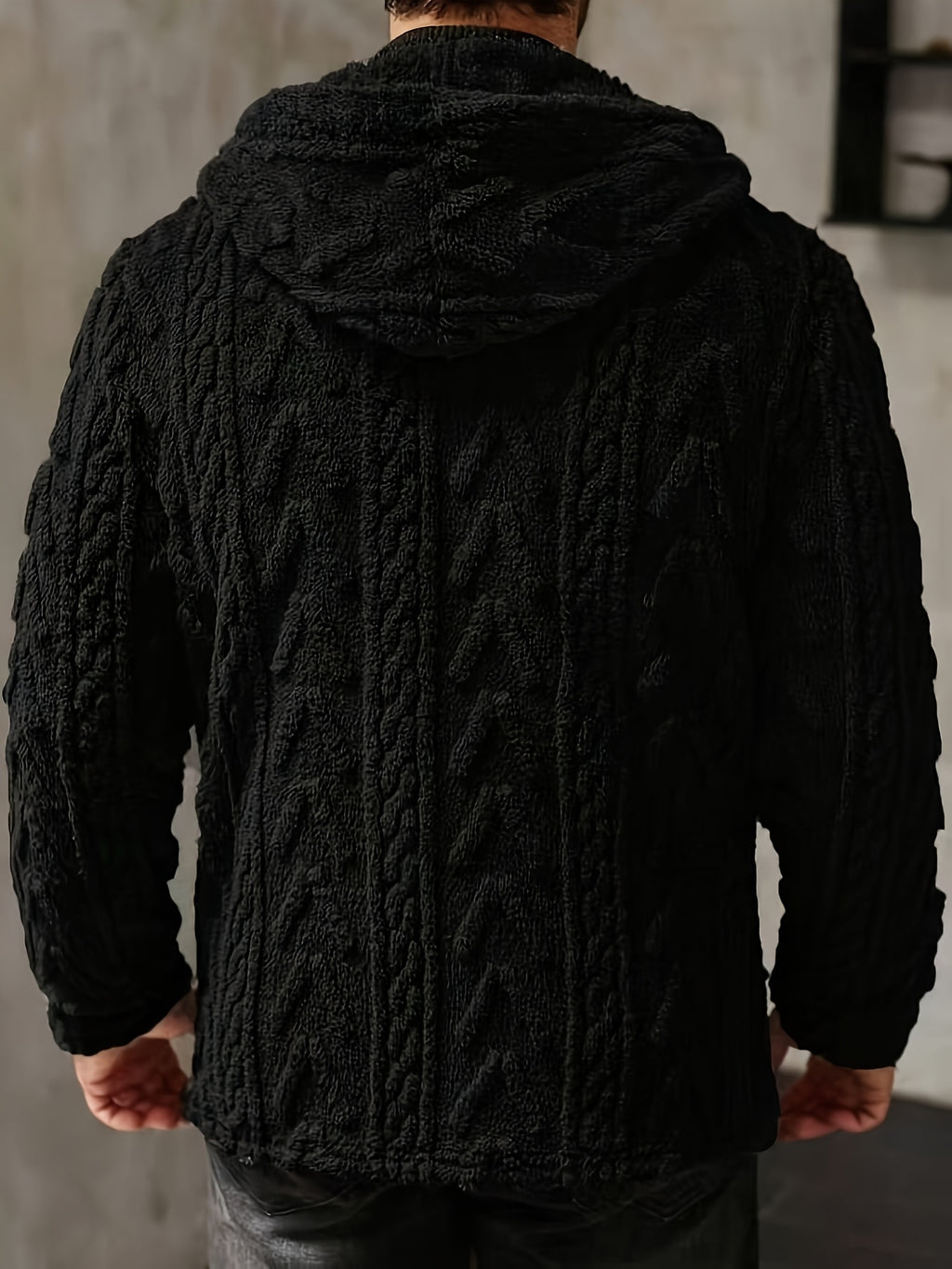 Men'S Casual Solid Color Hooded Jacket, Suitable for Autumn/Winter Outings, Men'S Plush Cardigan Men'S Snow Parka Hooded Cardigan Men'S Teddy Fleece Cardigan - Black