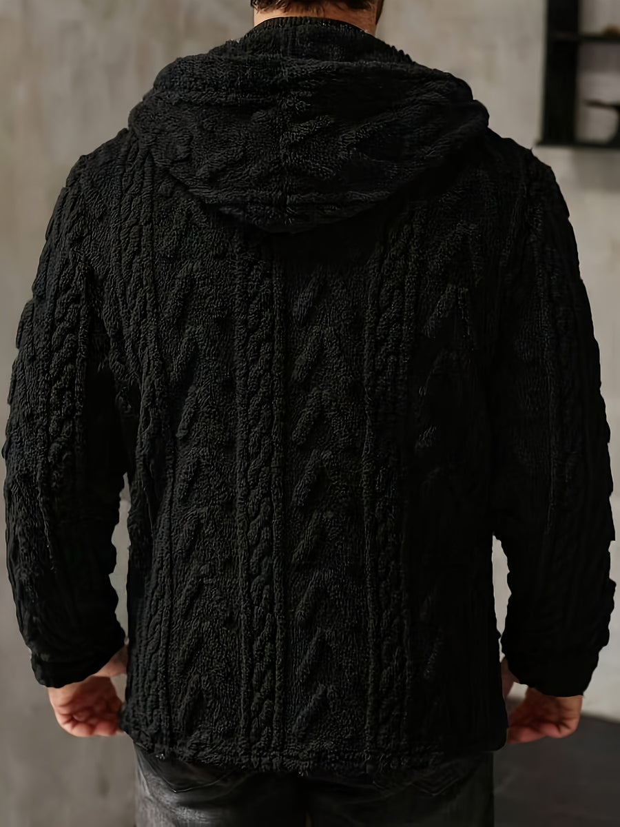 Men'S Casual Solid Color Hooded Jacket, Suitable for Autumn/Winter Outings, Men'S Plush Cardigan Men'S Snow Parka Hooded Cardigan Men'S Teddy Fleece Cardigan - Black