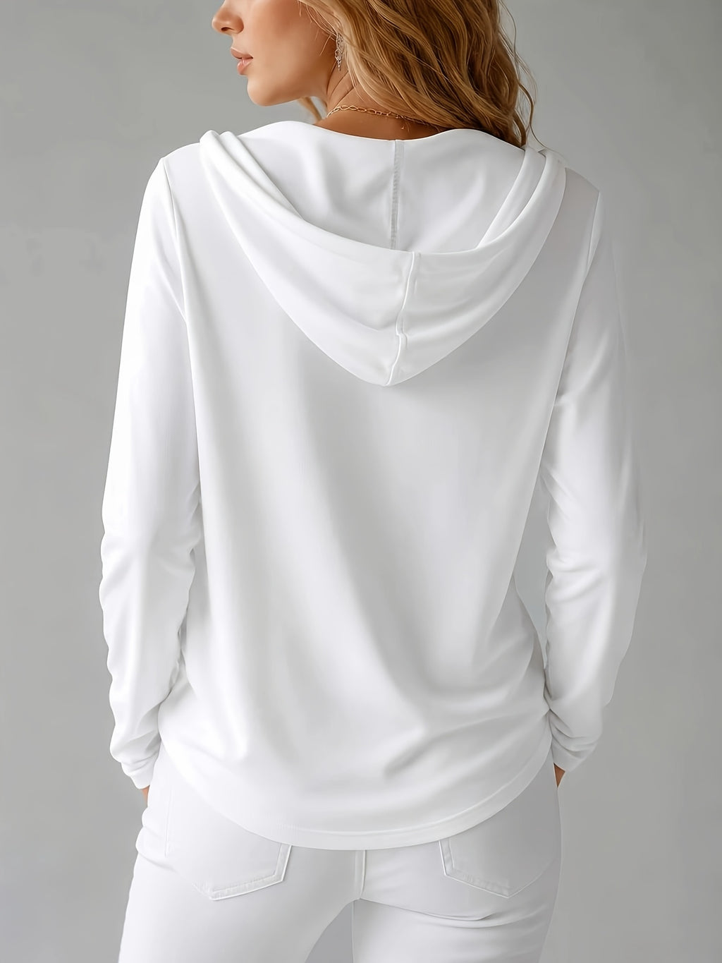 Autumn/Winter Women's Elegant Hooded Long-Sleeve Soft and Comfortable Sweatshirt - White