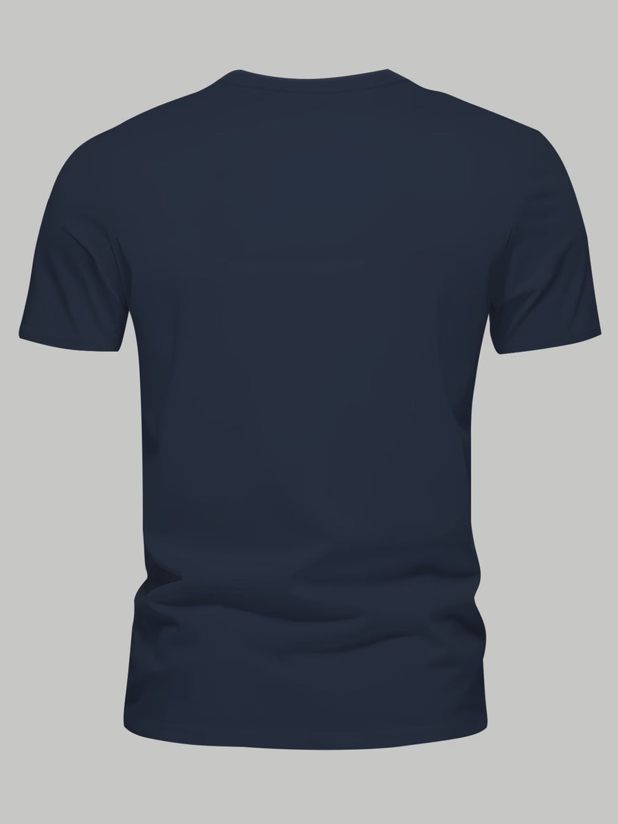 Simple British Style LONDON Letter Print T-Shirt, Men's New Summer Casual Crew Neck Top for Daily Commuting - Navy Color