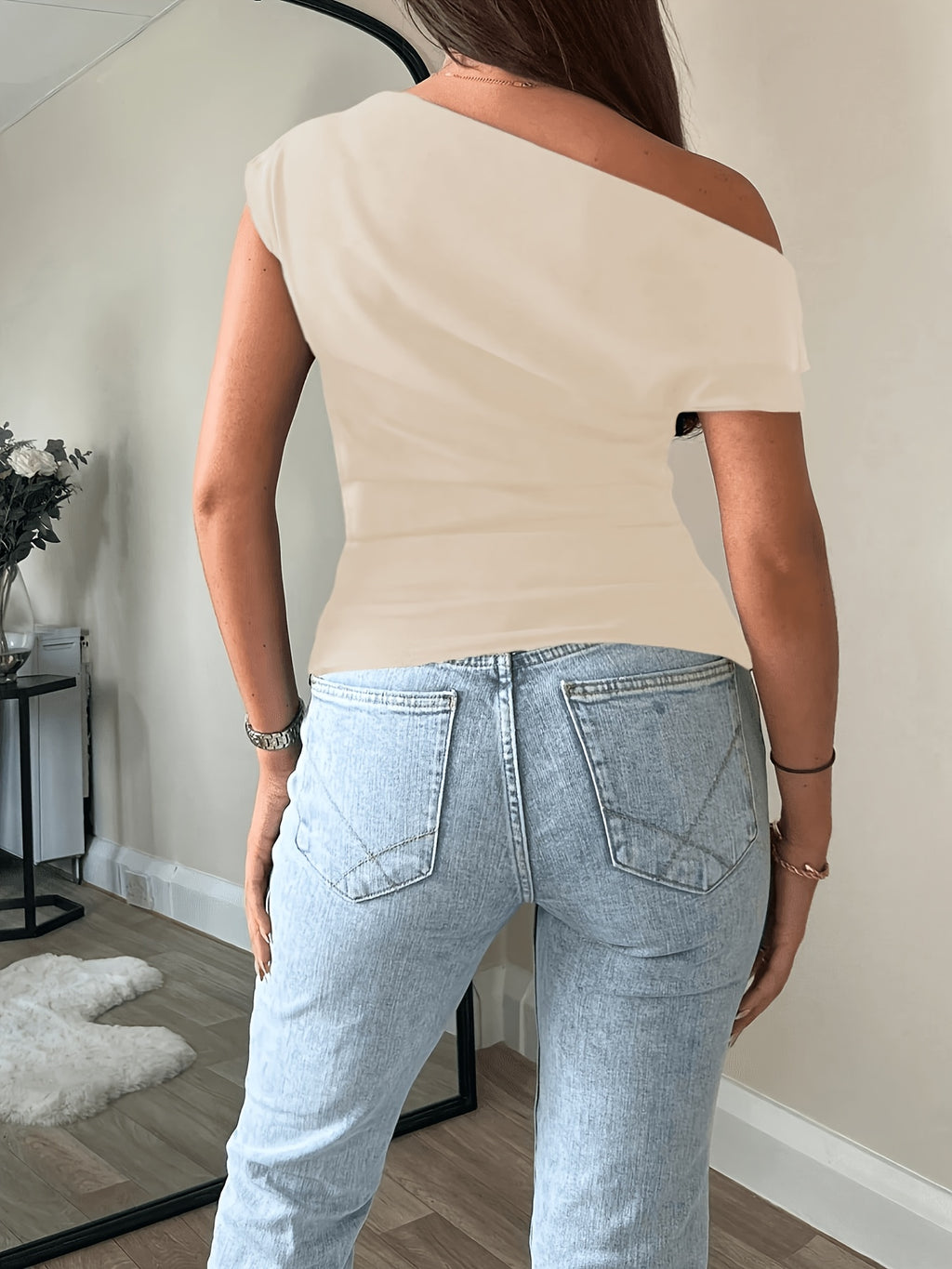Elegant Casual Fashion Off-Shoulder Short Top Slim Sexy Women'S Blouse - Apricot