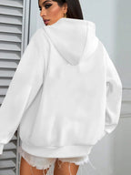 Trendy Letter Women'S Casual Hooded Sweatshirt with Front Print - Machine Washable, All-Season Versatile Pullover, Fashionable And Trendy, Durable Material, Comfortable Fabric, Printed Sweatshirt, Casual Wear, Urban Style, Fashion Enthusiast - White