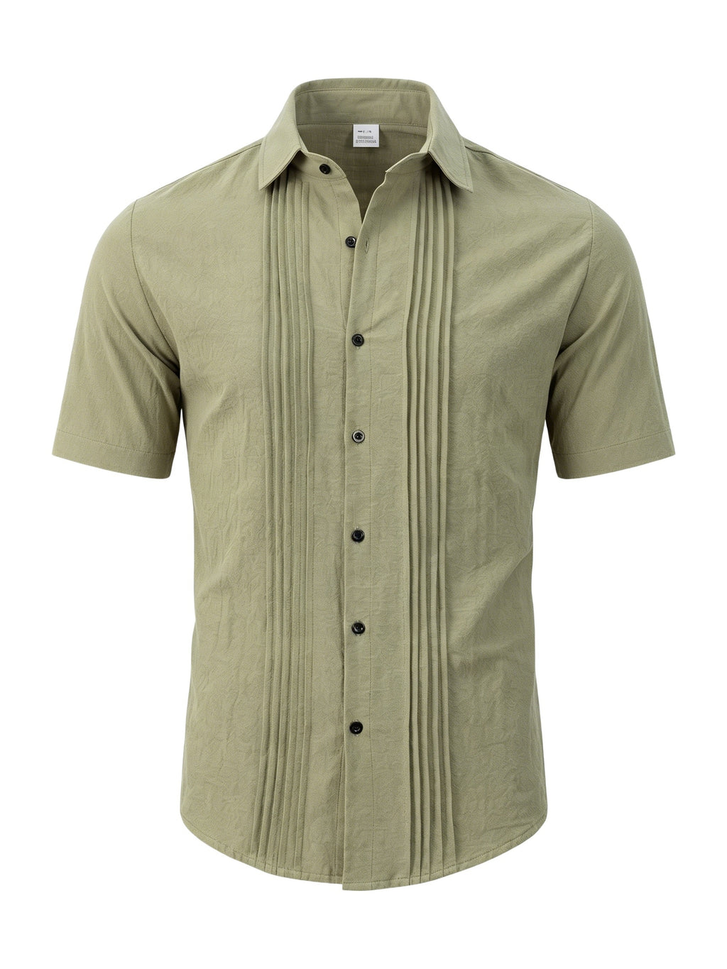 Men's Solid Color Button-Up Lapel Collar Short Sleeve Shirt - Breathable Textured Linen Button-Front Collar Shirt Suitable for Beach, Casual & -Casual Wear, Summer Office Outfits - Non-Stretch Button Collar - Olive Green