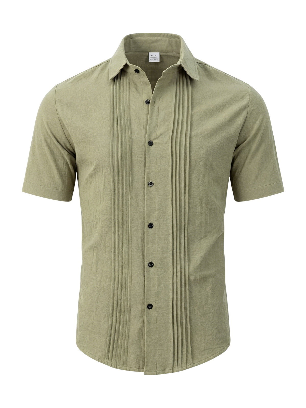 Men's Solid Color Button-Up Lapel Collar Short Sleeve Shirt - Breathable Textured Linen Button-Front Collar Shirt Suitable for Beach, Casual & -Casual Wear, Summer Office Outfits - Non-Stretch Button Collar - Olive Green