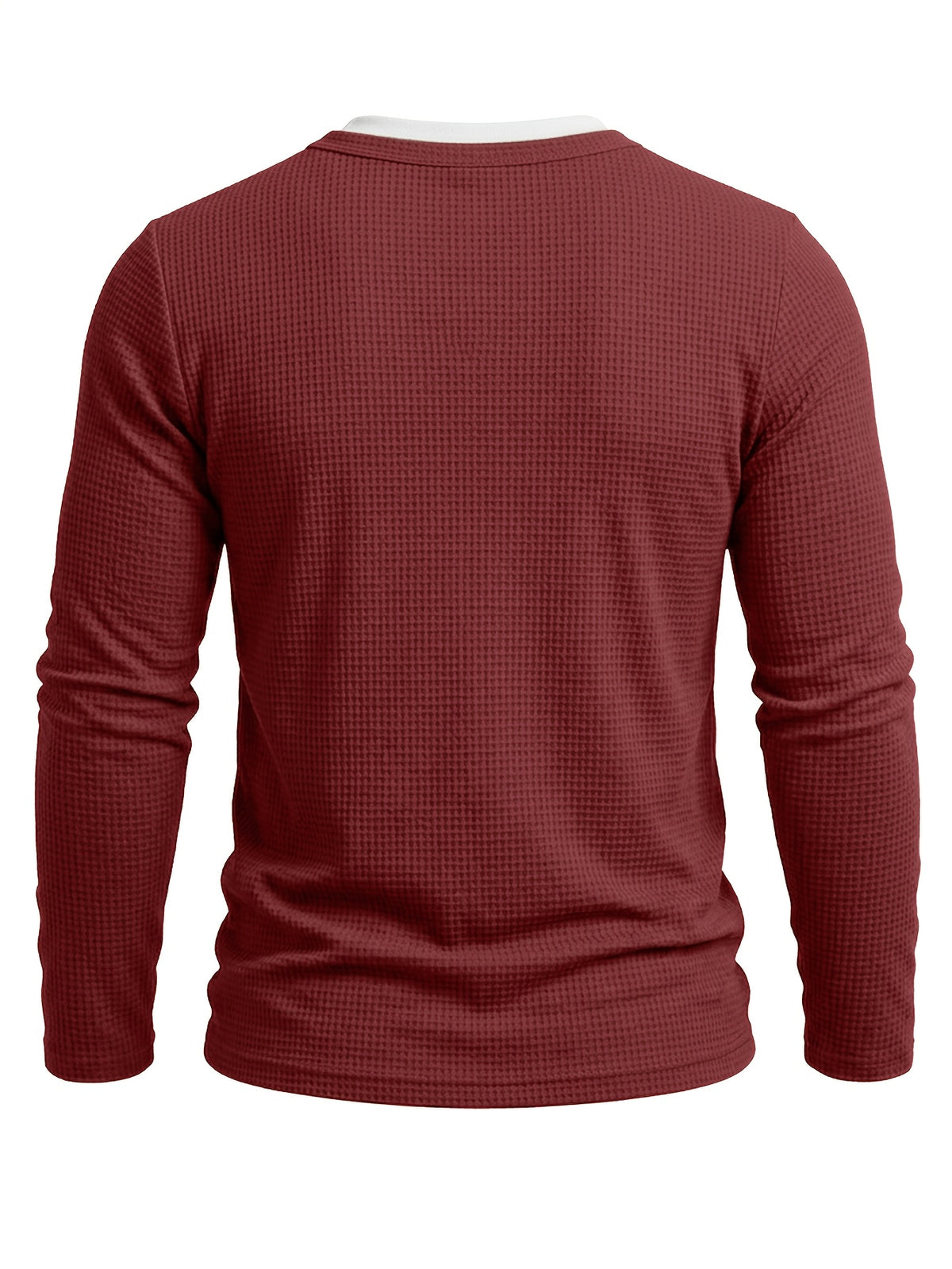 Autumn/Winter Cross-Border Men's Long Sleeve Crew Neck 2-in-1 Look Henley Shirt European and American Men's Pullover Base Layer T-shirt - Burgundy