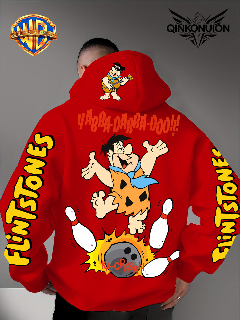 Warner Official Men's Hoodie, Stone Primitive for Man Bowling Impact Funny Anime Printed Design, Machine Washable, Warm and Casual for Autumn and Winter, Daily Drawstring Hoodie, Multi Functional Sports and Leisure Loose Version - Red