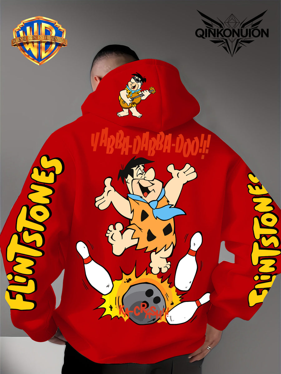 Warner Official Men's Hoodie, Stone Primitive for Man Bowling Impact Funny Anime Printed Design, Machine Washable, Warm and Casual for Autumn and Winter, Daily Drawstring Hoodie, Multi Functional Sports and Leisure Loose Version - Red