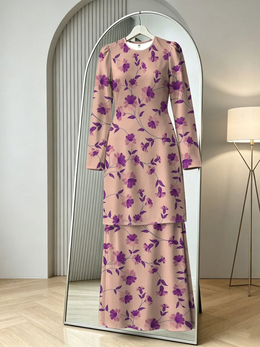 2pcs Women's Middle Eastern Muslim Robe Set, Non-Embroidered Vintage Floral 2pcs Set, Long-Sleeve Long Top + Maxi Skirt, Dubai Islamic Conservative Women's Clothing, for Daily Prayer and Outings, Gentle Style Muslim Women's Set - Mixed colors