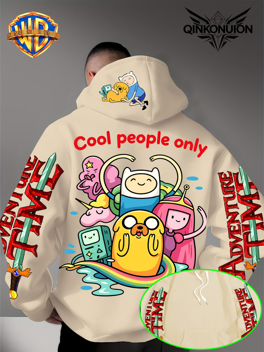 Warner Official Men'S Hoodie, Colorful Water Play Fun Anime Printed Design for All, Machine Washable, Warm And Casual for Autumn And Winter, Daily Drawstring Hoodie, Multi-Functional Sports And Leisure Loose Fit - Apricot