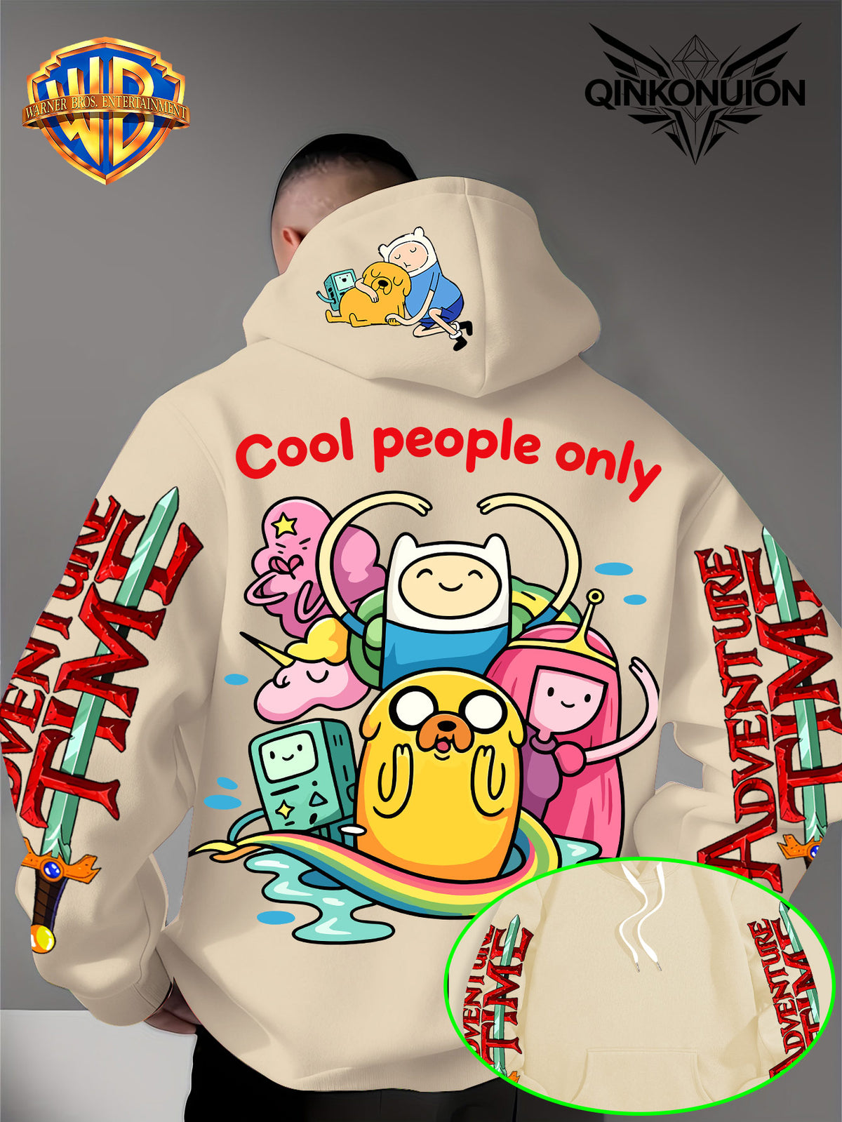 Warner Official Men'S Hoodie, Colorful Water Play Fun Anime Printed Design for All, Machine Washable, Warm And Casual for Autumn And Winter, Daily Drawstring Hoodie, Multi-Functional Sports And Leisure Loose Fit - Apricot