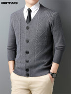 Men'S Wool Blend, Thick Knit Cardigan, Warm Casual Layering Top for Fall And Winter - Medium Gray