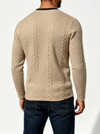 [Joximei OBM] Western Hardman Style Men'S Jacquard Henley Long Sleeve T-Shirt, Shoulder Side Color-Block Patchwork Knit Top, Home Casual Weekend Outing Base Layer, Surprise Gift for Men - Khaki