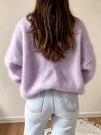 French Lazy Round Neck Sweater Early Autumn Early Winter Oversized Lantern Long Sleeve Women'S Soft Plush Skin-Friendly -Concealing Single Piece Versatile Inner Wear Outer Wear Commute Date Travel Casual Relaxed Atmosphere Pullover Top ASD1 - Lavender