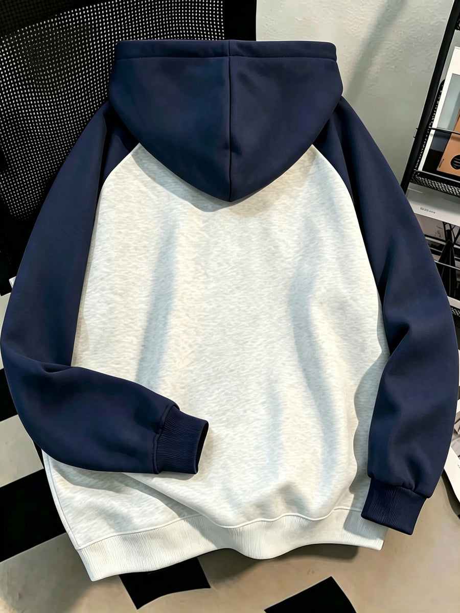 Men's Striped Shoulder Zip-Up Sweatshirt, Trendy Fearless Cursive Script Pattern + BROOKLYN Vintage Letter Double-Logo Print, Raglan Long Sleeve Cardigan Top - Light Twist Gray