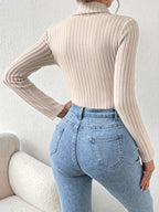 Trendy Autumn And Winter Solid Color Long-Sleeve Casual New Style Bodysuit for Women, Perfect for Vacations - Apricot