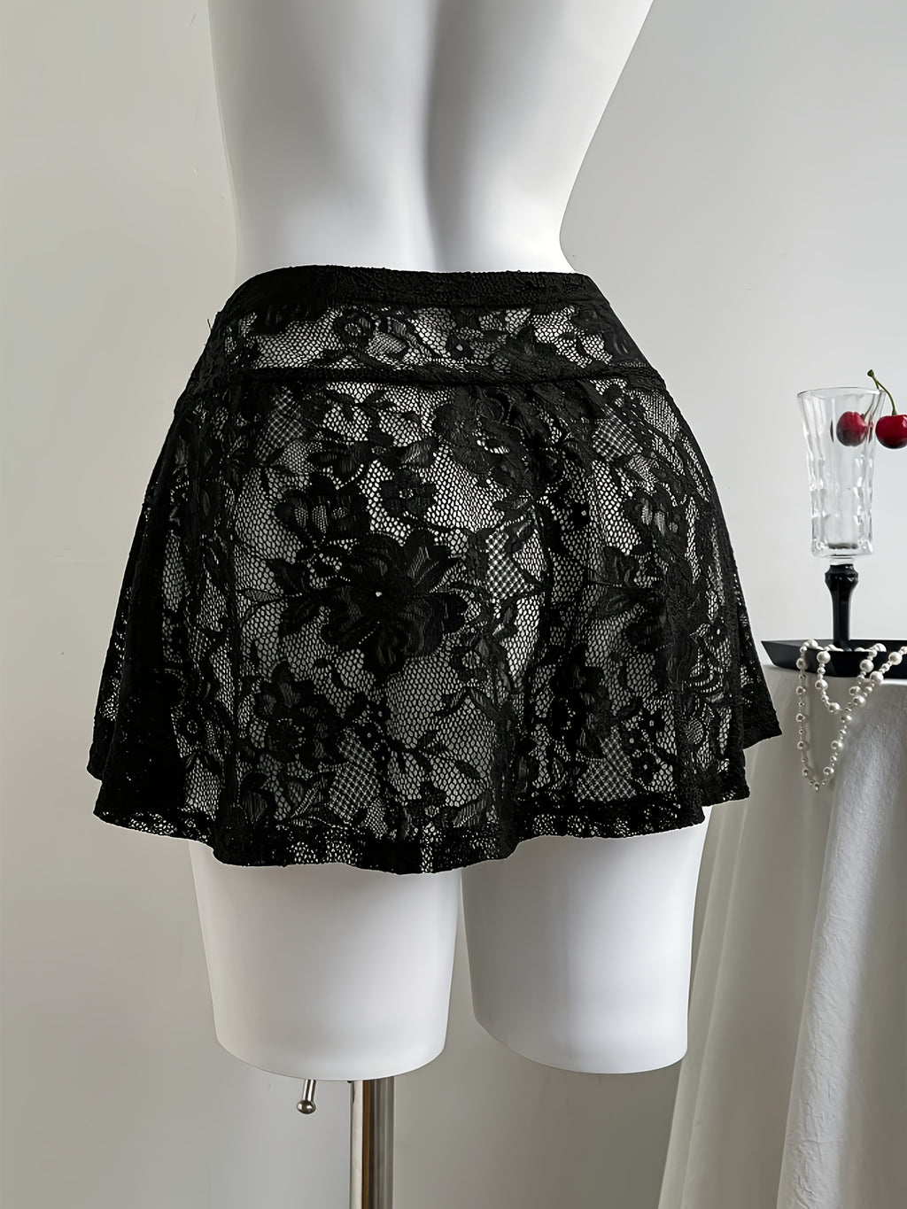 Women'S Sexy Nightclub Sheer Lace Mini Skirt, Valentine'S Day Gift "Circle Direction" - Black