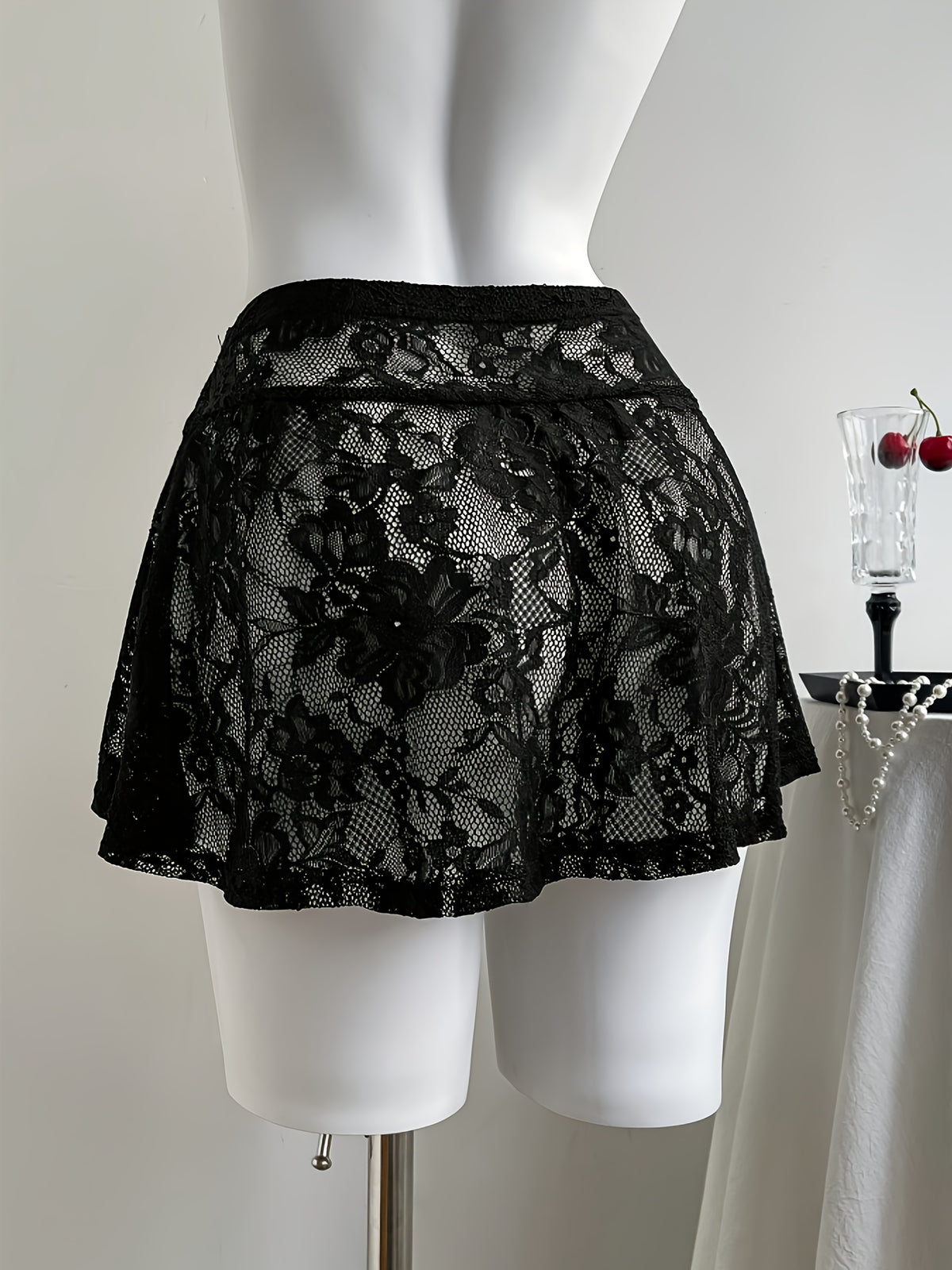 Women'S Sexy Nightclub Sheer Lace Mini Skirt, Valentine'S Day Gift "Circle Direction" - Black