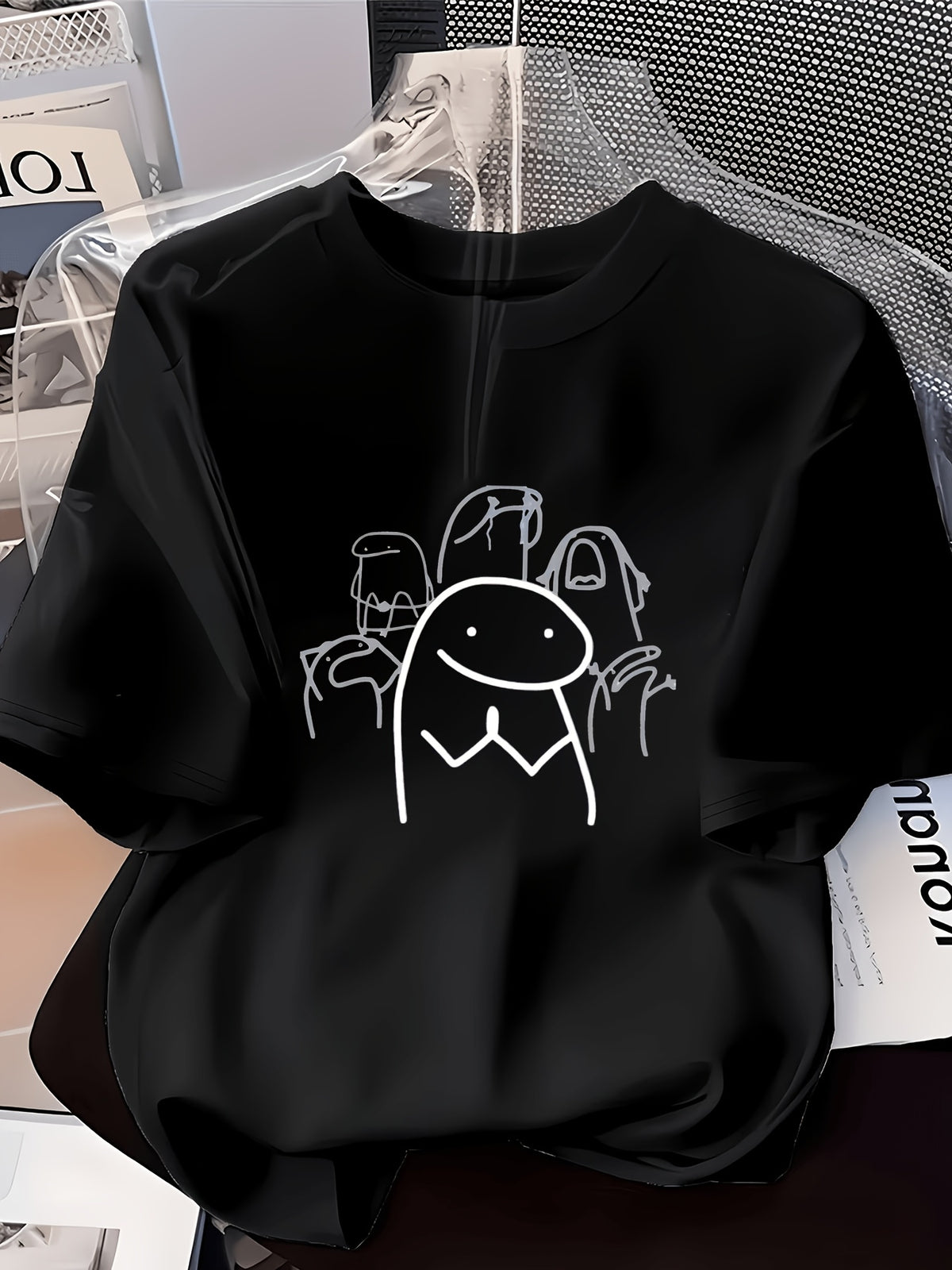 Fun Flork Prayer/Gratitude Print T-Shirt, 2026 Summer Versatile T-Shirt for Women, Stress-Relief Humorous Art Short-Sleeve Top, Original Design Fashionable Half-Sleeve - Black