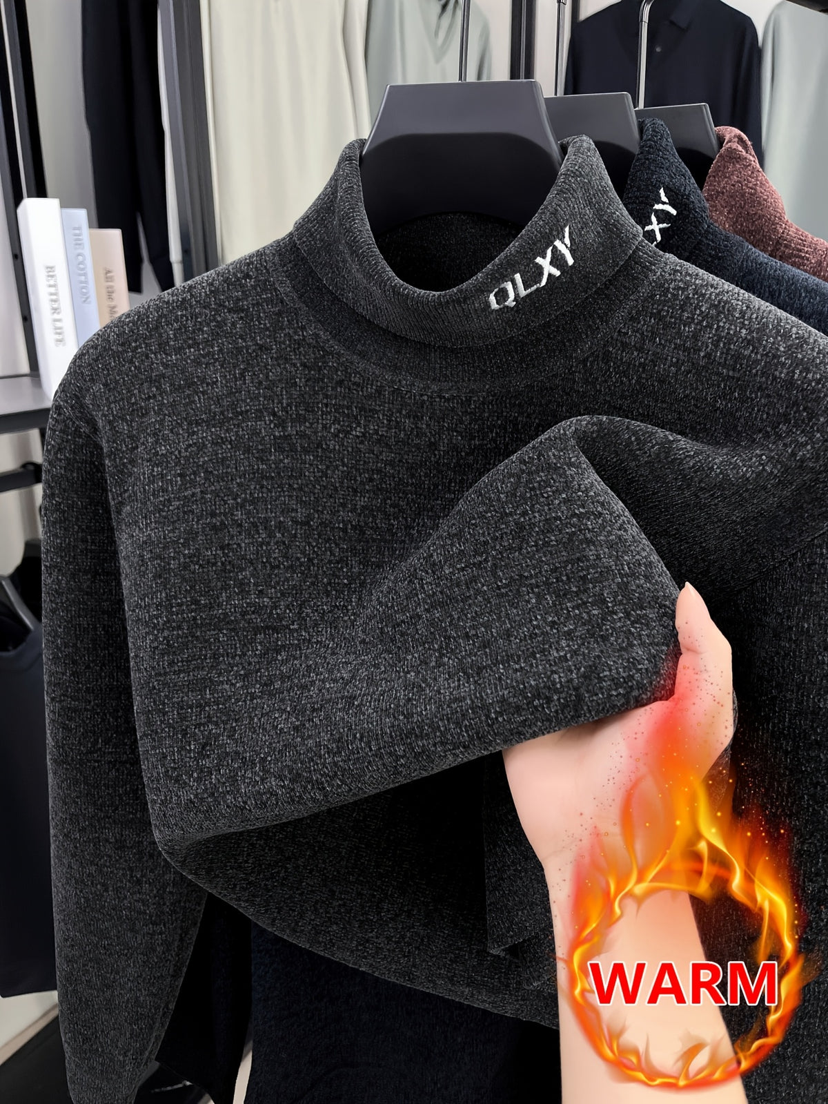 Lined Half-Turtleneck Sweater - Warm Winter Knit Sweater Suitable for City Casual, High Collar Ribbed Trim Pullover, Hand Washable Fall/Winter Sweater for Office to Weekend Wear (No Transparency) - Grey