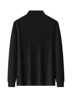 Fresh Solid Color Easy Lapel 3-Button Design Spring Autumn Casual Commute All-Match Men'S Long Sleeve POLO Shirt - Black